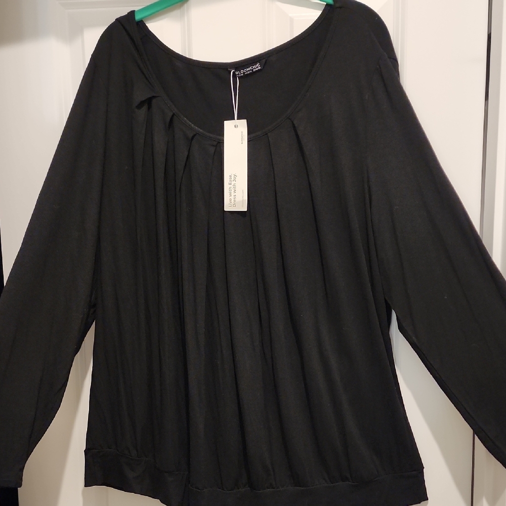 NEW Bloomchic Black Supersoft Pleated Front Long Sleeve Tee Shirt 2x